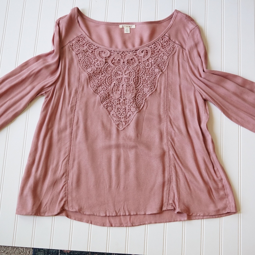 Miami Francesca's Blouse Sz L Pink Long Sleeve